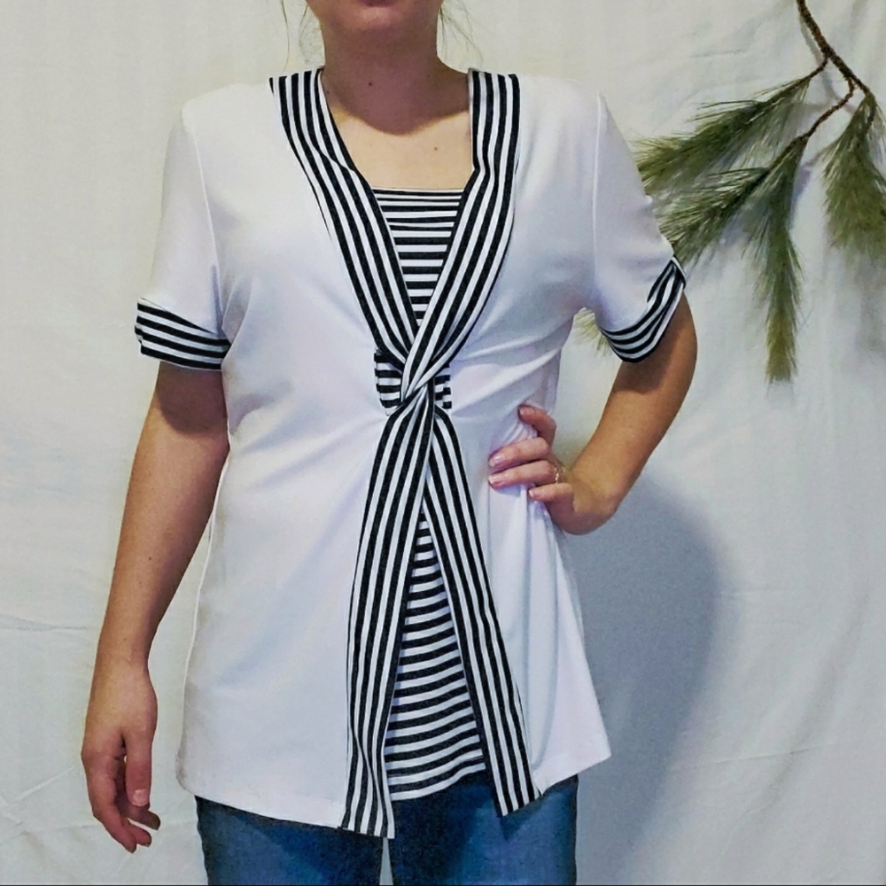 Serengeti Nautical Blouse Size XL White Navy Blue